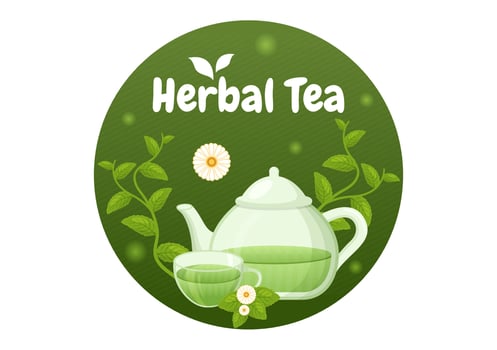 Herbal Tea with Chamomile Leaves of Health Drink Green to Increase Endurance in Template Hand Drawn Cartoon Flat Background Illustration vector
