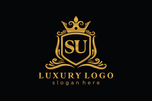 Initial SU Letter Royal Luxury Logo template in vector art for Restaurant, Royalty, Boutique, Cafe, Hotel, Heraldic, Jewelry, Fashion and other vector illustration.