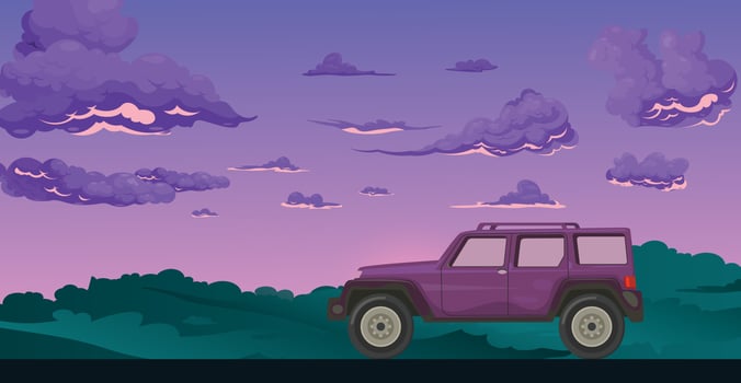 car illustration on road natural view vector