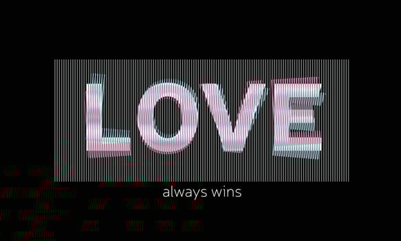 Word love with line effect. Love always wins. Text for t-shirt. Vector illustration.