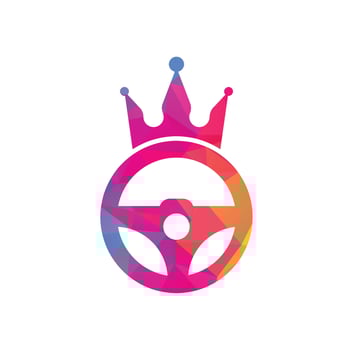 Drive king vector logo design. Steering and crown icon.