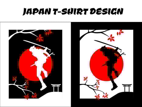 silhouette samurai anime vector for design t shirt concept, samurai jump with anime style, samurai boy, Japanese t-shirt design, silhouette for a Japanese theme, knight