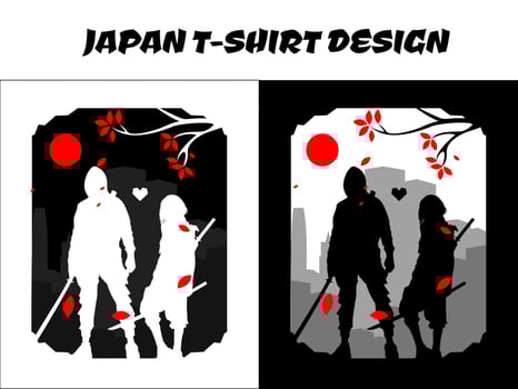 silhouette of a couple samurai in the night, urban samurai, silhouette japan samurai vector for design t shirt concept, silhouette samurai, Japanese t-shirt design, silhouette for a Japanese theme