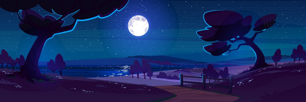 Night nature landscape with forest trees and lake vector