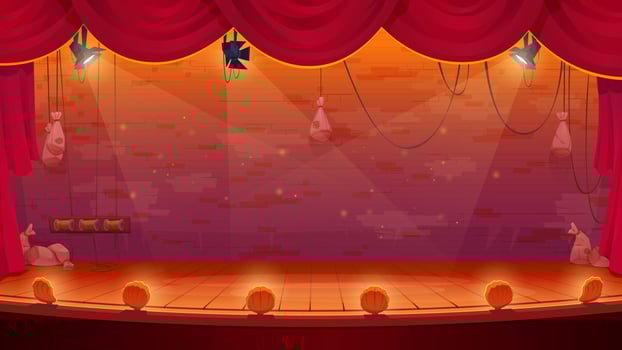 Retro theater stage with curtains and spotlights vector