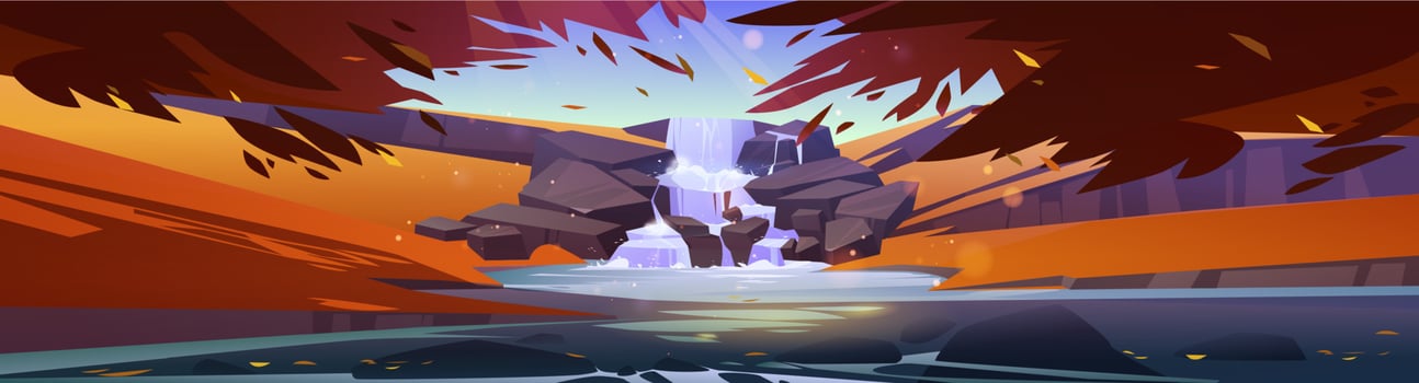 Autumn forest landscape with cascade waterfall vector