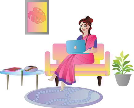 Indian woman working from home. vector