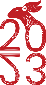 2023 New Year Bunny's Numeric with White Floral Ornament png