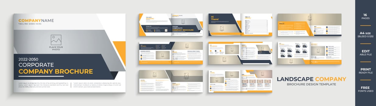 Corporate landscape company profile brochure design template or multipage landscape brochure design vector
