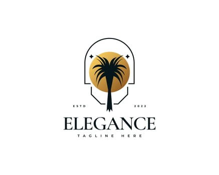Exotic Palm Tree Logo Design with Golden Sphere. Suitable for Travel, Spa, or Resort Industry Logo vector