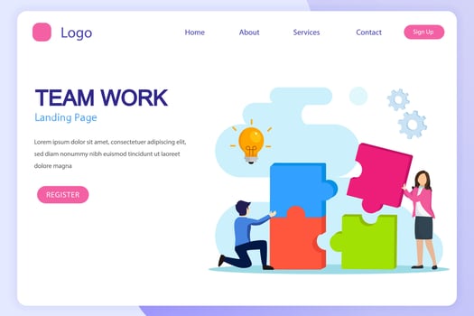 Teamwork collaboration winning Vector Illustration. Flat vector template Style Suitable for Web Landing Page, Background.
