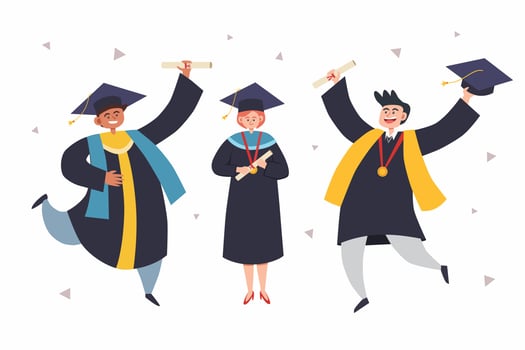 Students jumping and celebrating graduation vector