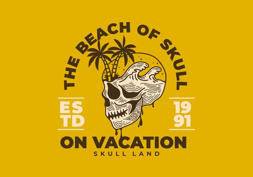 Vintage skull with beach illustration on it vector