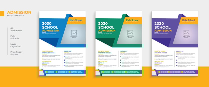 Back to school admission flyer design, educational poster template layout. vector