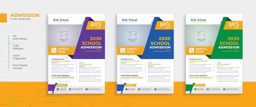 Professional kid's school admission flyer design template layout vector