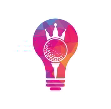 King golf bulb shape concept vector logo design. Golf ball with crown vector icon.