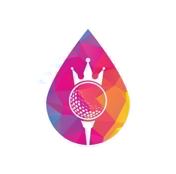 King golf drop shape concept vector logo design. Golf ball with crown vector icon.