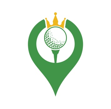 King golf gps shape concept vector logo design. Golf ball with crown vector icon.