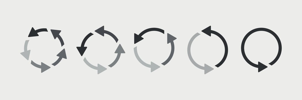 Reload arrows set. Restart loader symbols. Recycled signs, business concept. Vector illustration