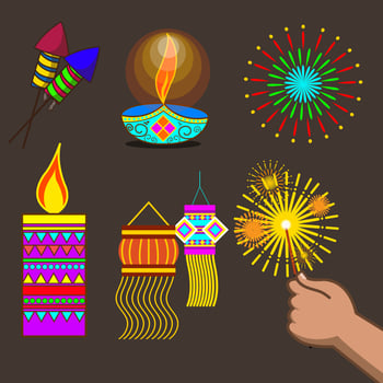 cartoon vector diwali holiday object bundle