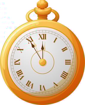 Gold vintage watches for New Year and Christmas, clock shows five minutes to twelve vector