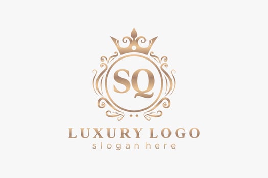 Initial SQ Letter Royal Luxury Logo template in vector art for Restaurant, Royalty, Boutique, Cafe, Hotel, Heraldic, Jewelry, Fashion and other vector illustration.