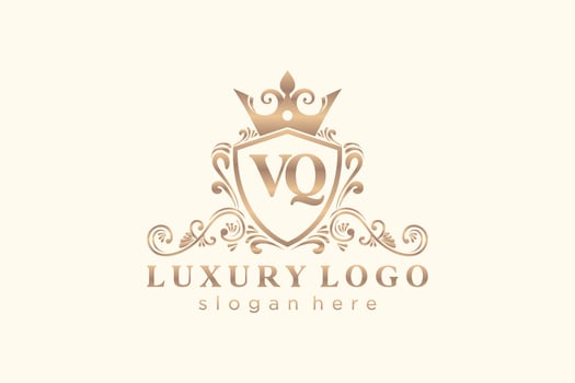 Initial VQ Letter Royal Luxury Logo template in vector art for Restaurant, Royalty, Boutique, Cafe, Hotel, Heraldic, Jewelry, Fashion and other vector illustration.