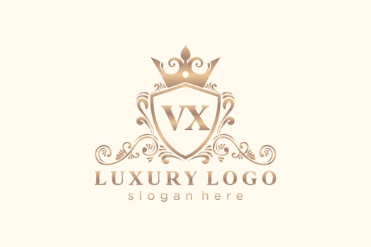 Initial VX Letter Royal Luxury Logo template in vector art for Restaurant, Royalty, Boutique, Cafe, Hotel, Heraldic, Jewelry, Fashion and other vector illustration.