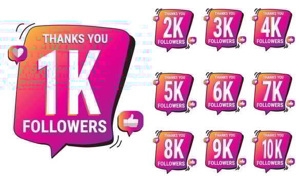 Set number Thank you followers design.Thank you congratulatory cards. Vector illustration for Social Networks. Web users or bloggers celebrate a large number of followers. Eps10 Vector