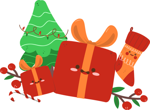 Funny Christmas Giftbox Hand Drawn Flat Illustration png