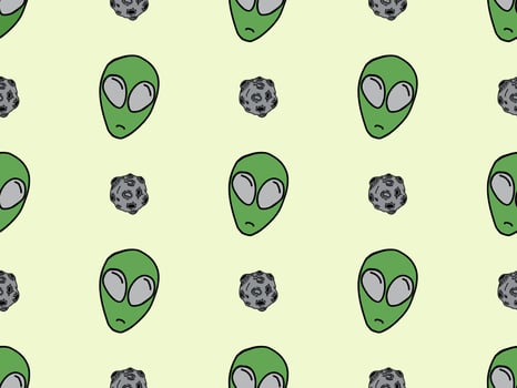 Alien cartoon character seamless pattern on green background vector