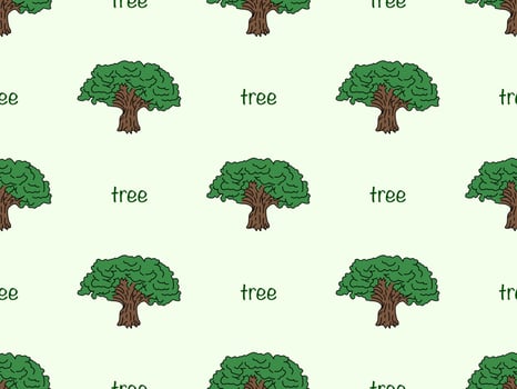 Tree cartoon character seamless pattern on green background vector