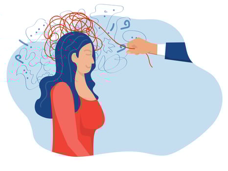 The depression ,  Psychotherapy and psychology help relieve depression disorders ,Therapist untangles ball of thread in head concept illustrator. vector