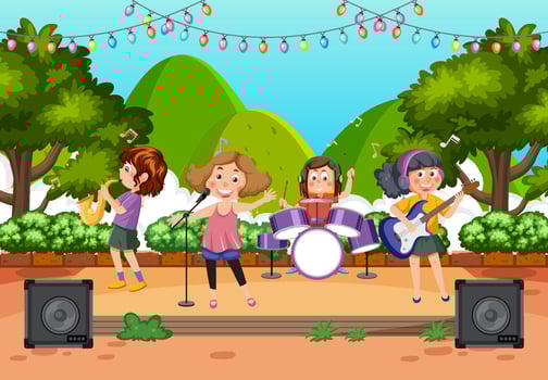 Children playing music in the park vector