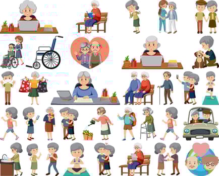 Collection of elderly people icons vector