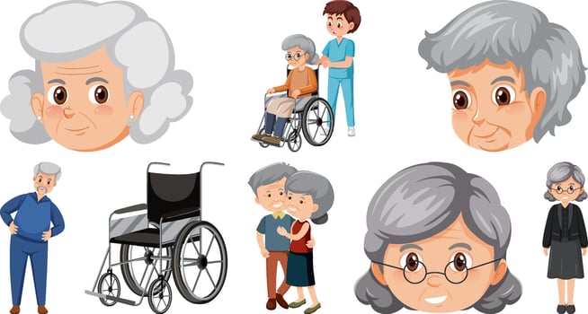 Collection of elderly people icons vector