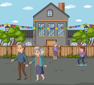 Outdoor scene with elderly people vector