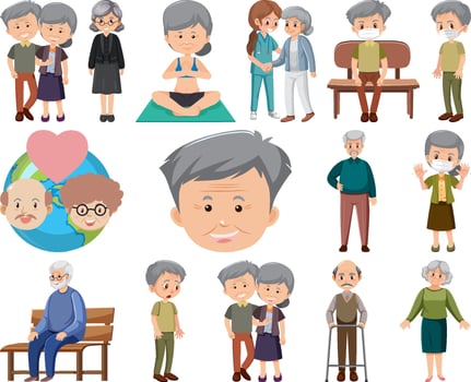Collection of elderly people icons vector