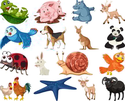 Set of various animals cartoon vector