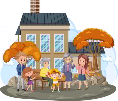 Happy family infront of the house on white background vector