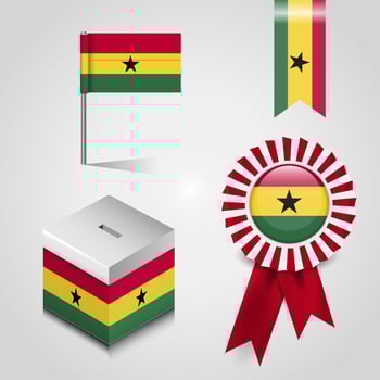 Ghana Country Flag place on Vote Box. Ribbon Badge Banner and map Pin vector
