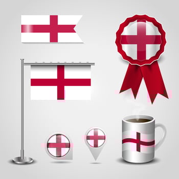 England United Kingdom Country Flag place on Map Pin. Steel Pole and Ribbon Badge Banner vector