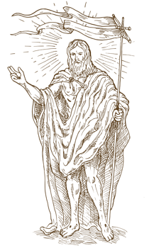 Resurrected Jesus Christ standing with flag png