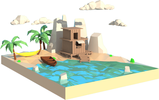 The house and the sea. Low Polygon Geometry. Lowpoly Minimal Style Art. png