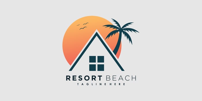 resort beach logo design vector with icon palm creative concept