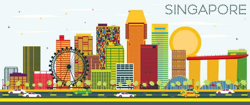 Singapore Skyline with Color Buildings and Blue Sky. vector