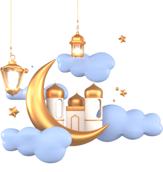 Ramadan Kareem Greeting elements background Islamic with decorative mosque , crescent moon ,   star and cloud . png