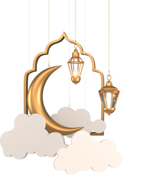 Ramadan Kareem Greeting elements background Islamic with decorative crescent moon ,   star and cloud .   Gifts for holidays. png