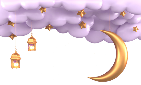 Ramadan Kareem Greeting elements background Islamic with decorative crescent moon ,   star and cloud .   3d illustrator modern design. Gifts for holidays. png