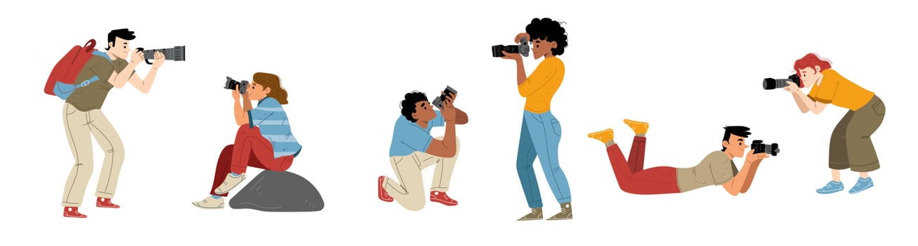 Professional photographers with cameras, vector
